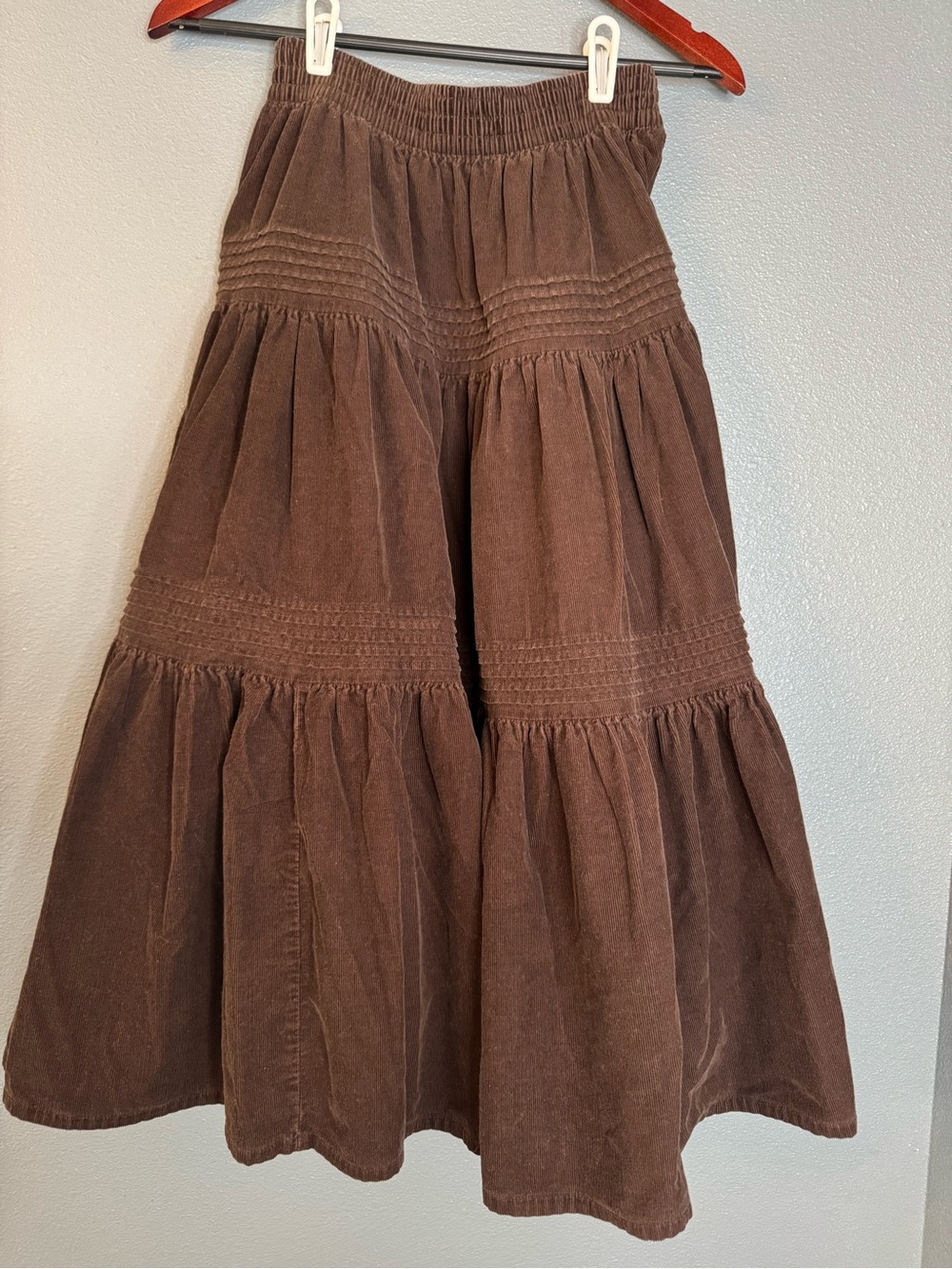 Vintage Laura Ashley brown corduroy tiered maxi skirt Made in Britain Medium - Picture 1 of 9